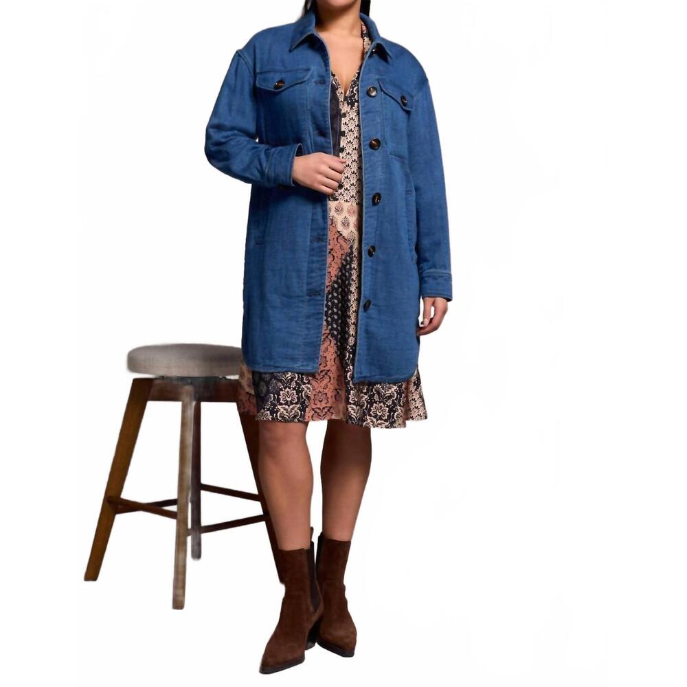 NEW TRIBAL quilted cotton button front shacket in bluebliss
